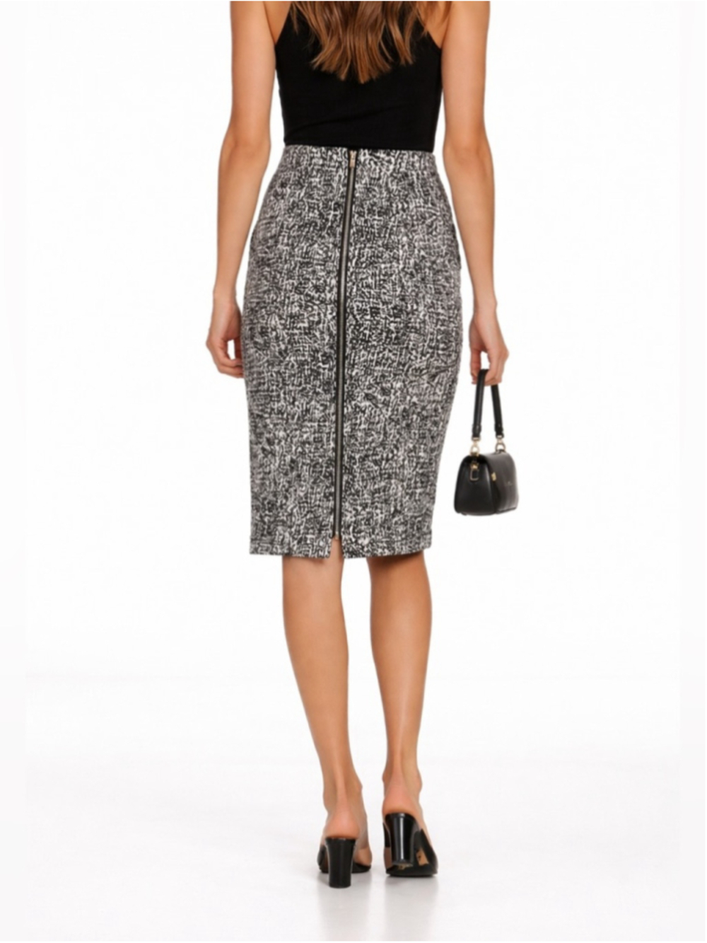 PINKO Textured Pencil Skirt Black White Zip Back Made in Italy Size 8
